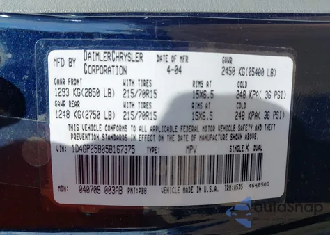 2005 Dodge Caravan Se from USA, damaged, VIN 1D4GP25B05B167375